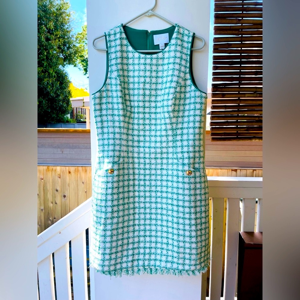 Lilly Pulitzer “Augustus Boucle” Green & White Shift Dress, NWT, sz 10, Wedding